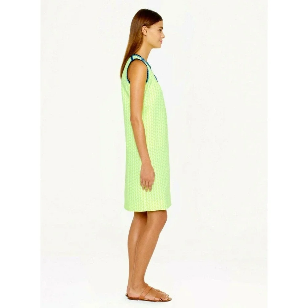 J. Crew Neon Yellow Shift Dress with Navy Trim